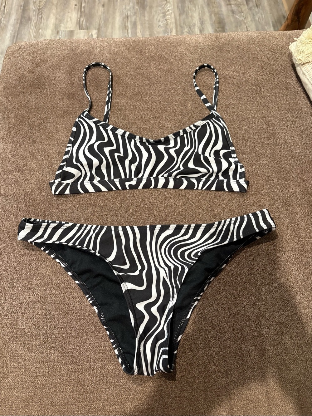 Black & White Zebra-Print Bikini Top and Bottom - Women